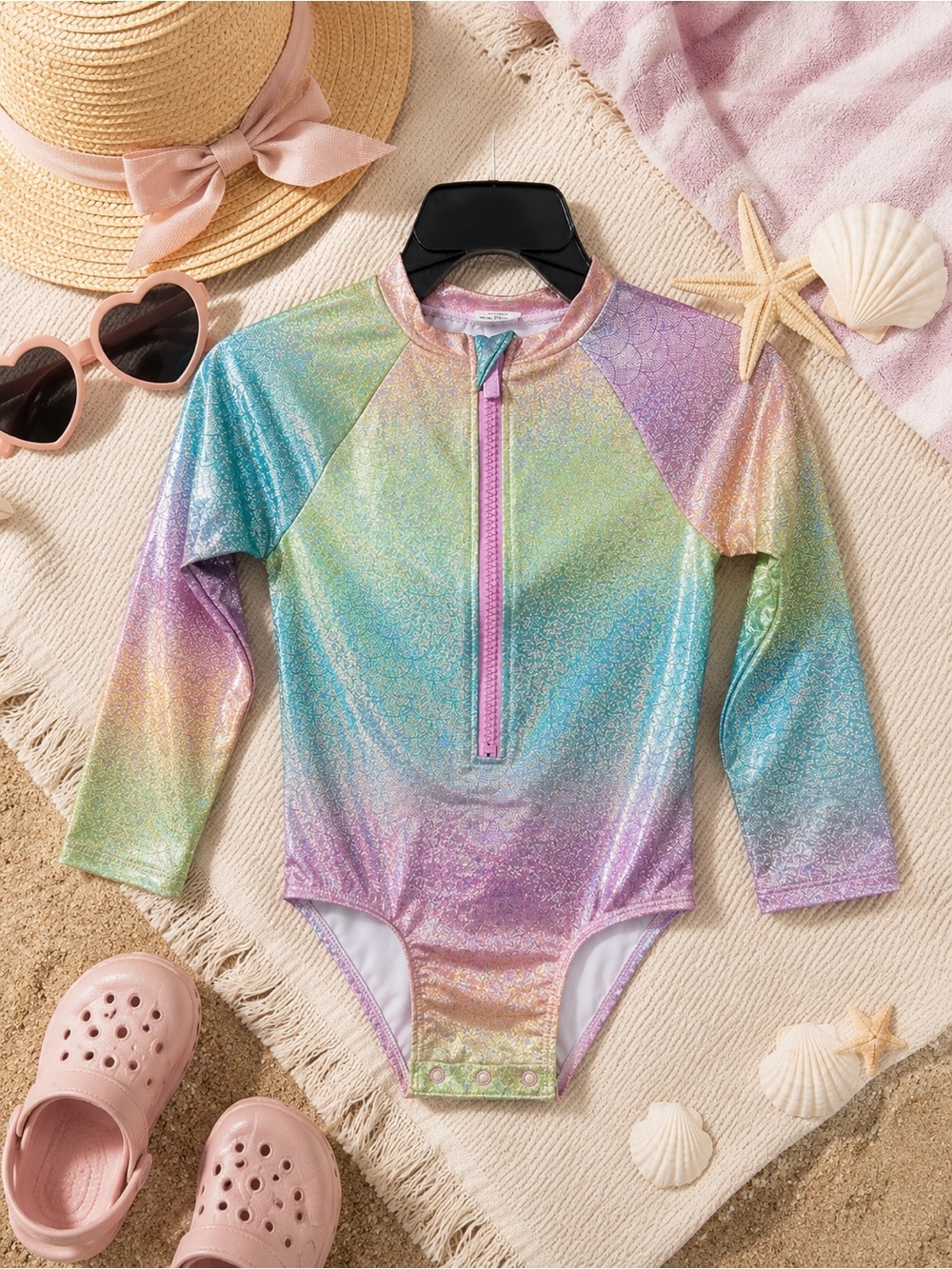 Old Navy Long-Sleeve Rashguard One-Piece Swimsuit for Toddler Girls  2T NWT